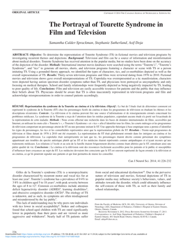 The Portrayal of Tourette Syndrome in Film and Television Samantha Calder-Sprackman, Stephanie Sutherland, Asif Doja