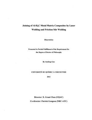 Joining of AI-B4C Metal Matrix Composites by Laser Welding and Friction Stir Welding