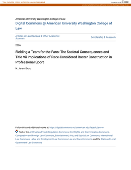 The Societal Consequences and Title Vii Implications of Race-Considered Roster Construction in Professional Sport