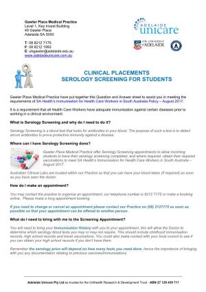 Clinical Placements Serology Screening for Students