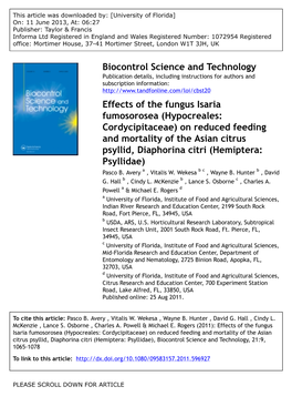 Effects of the Fungus Isaria Fumosorosea
