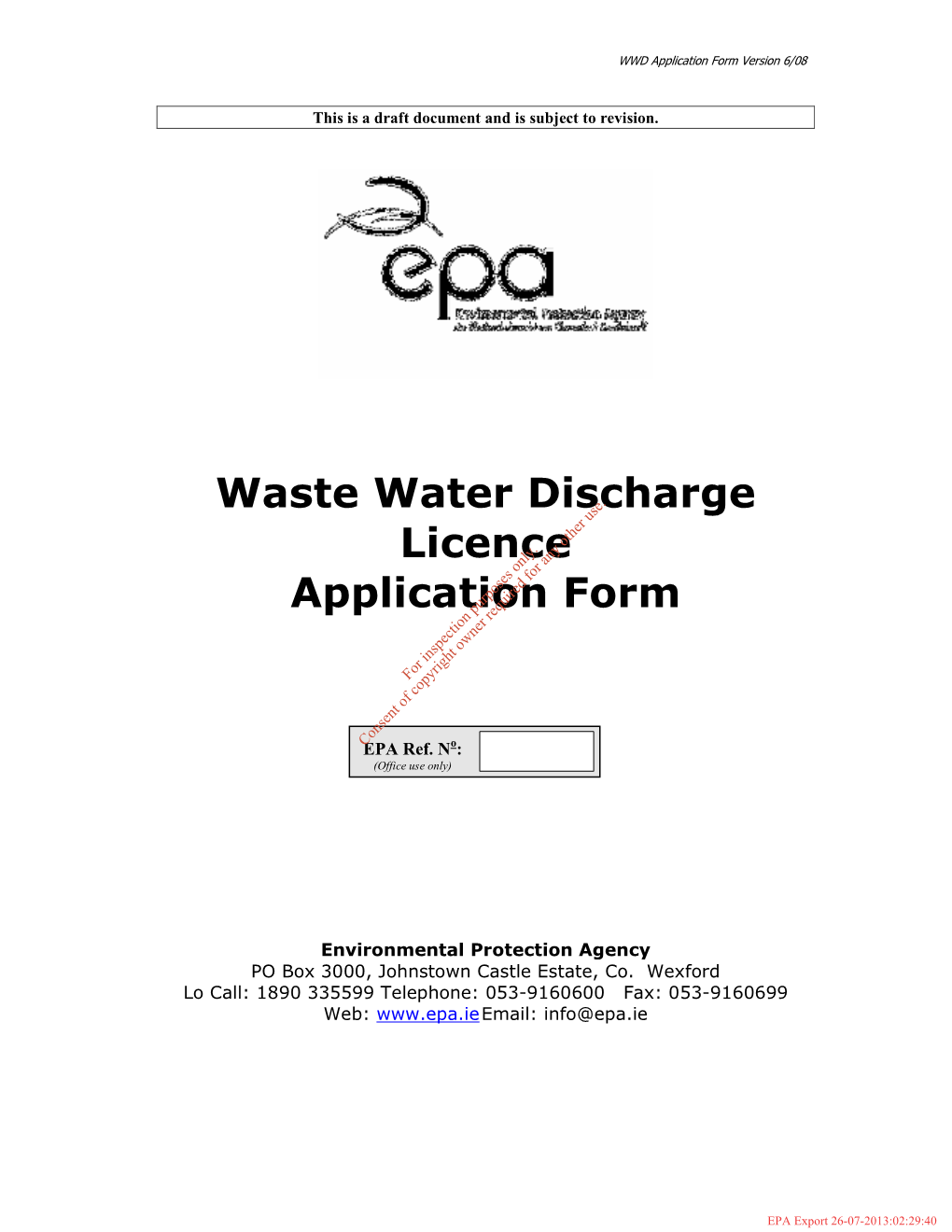 Waste Water Discharge Licence Application Form