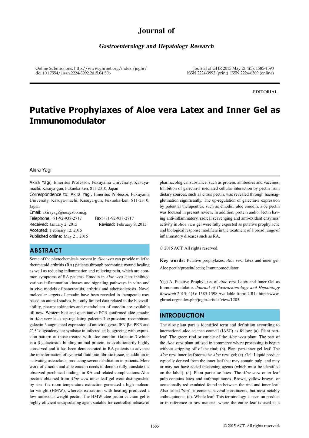 Putative Prophylaxes of Aloe Vera Latex and Inner Gel As Immunomodulator