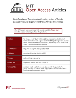 Cuh-Catalyzed Enantioselective Alkylation of Indole Derivatives with Ligand-Controlled Regiodivergence