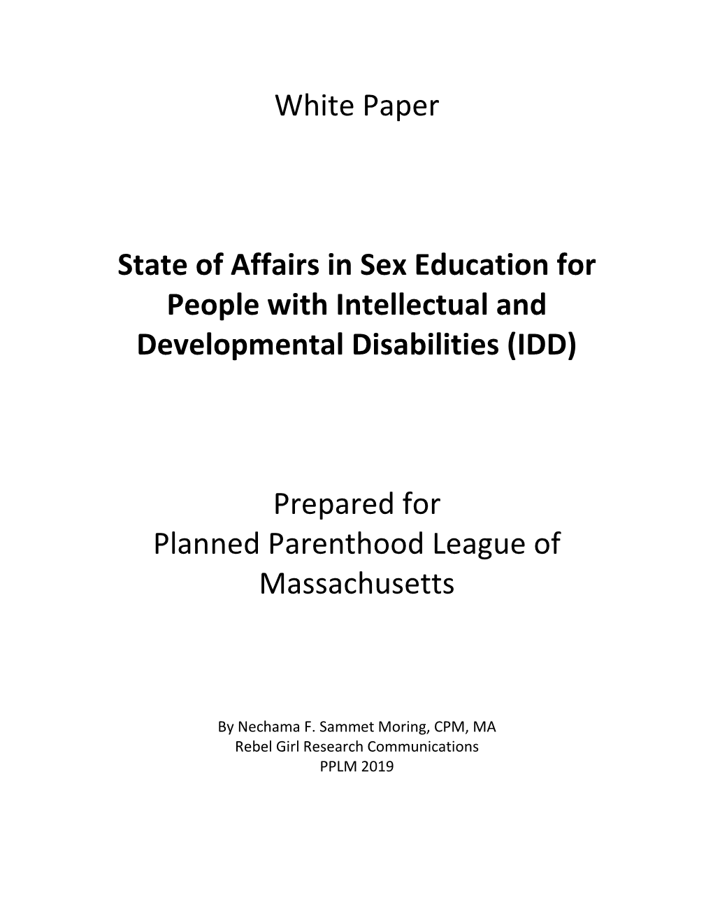 White Paper State of Affairs in Sex Education for People With