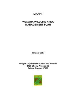 Wenaha Wildlife Area Plan Draft