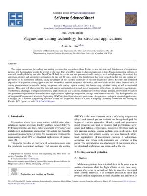 Magnesium Casting Technology for Structural Applications