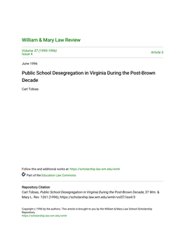 Public School Desegregation in Virginia During the Post-Brown Decade