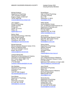 MEMORY DISORDERS RESEARCH SOCIETY Updated October 2003 Including Emeritus Members