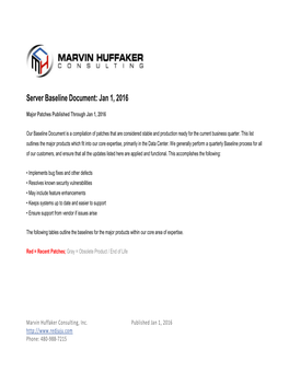 Server Baseline Document: Jan 1, 2016