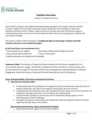 Position Overview Director of People and Culture
