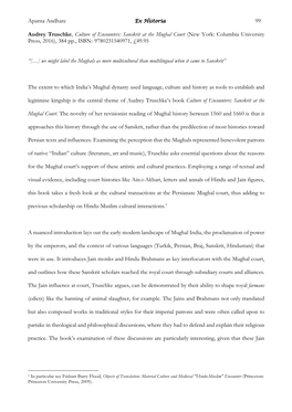 Aparna Andhare 99 Audrey Truschke, Culture of Encounters: Sanskrit at the Mughal Court (New York: Columbia University Press