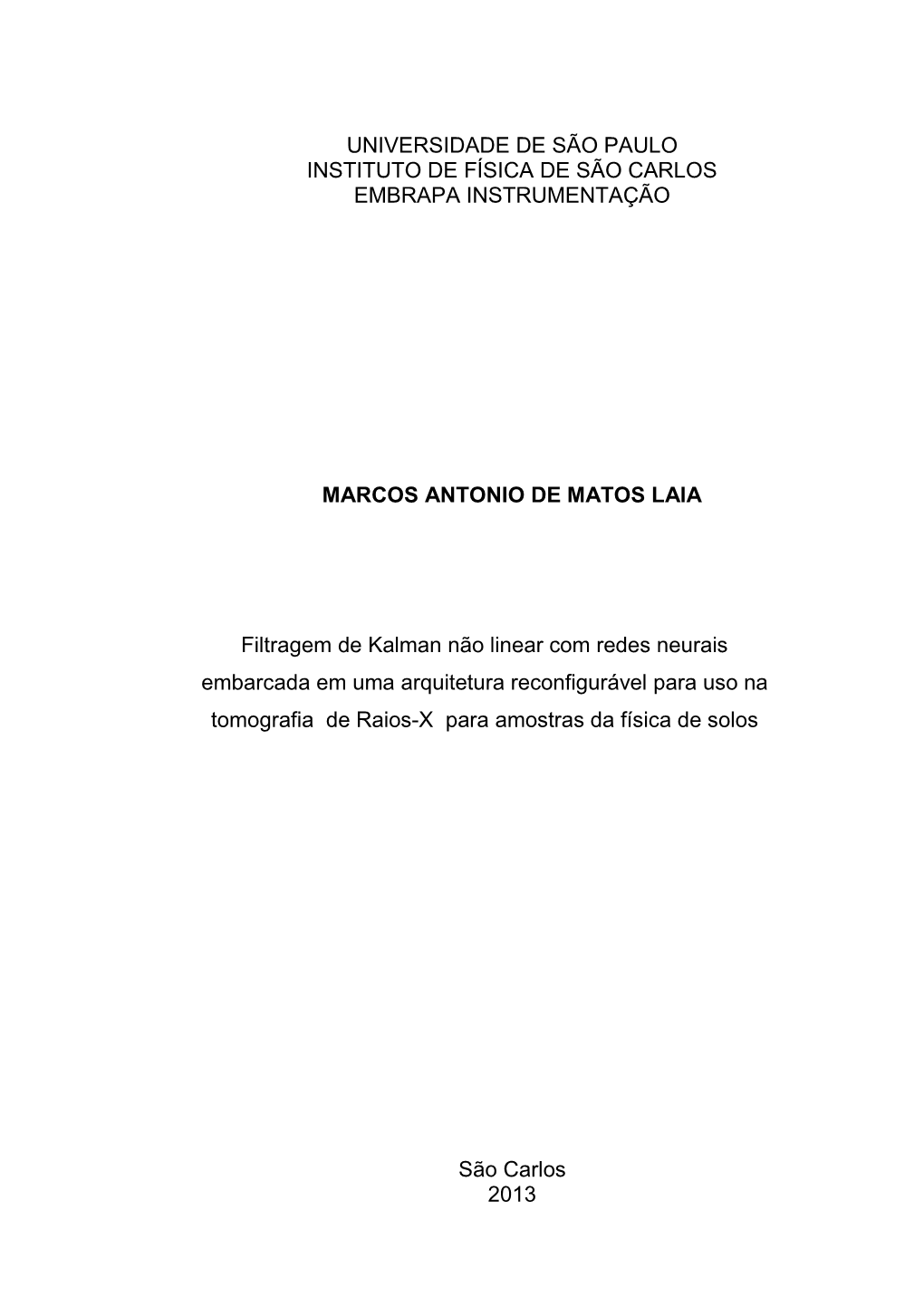 Universidade De São Paulo Instituto De Física De São Carlos Embrapa Instrumentação