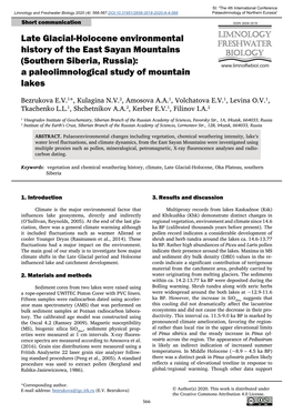 Late Glacial-Holocene Environmental History of the East Sayan Mountains (Southern Siberia, Russia): a Paleolimnological Study of Mountain Lakes