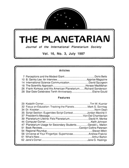 THE PLANETARIAN Journal of the International Planetarium Society