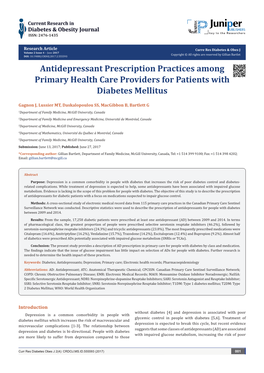 Antidepressant Prescription Practices Among Primary Health Care Providers for Patients with Diabetes Mellitus