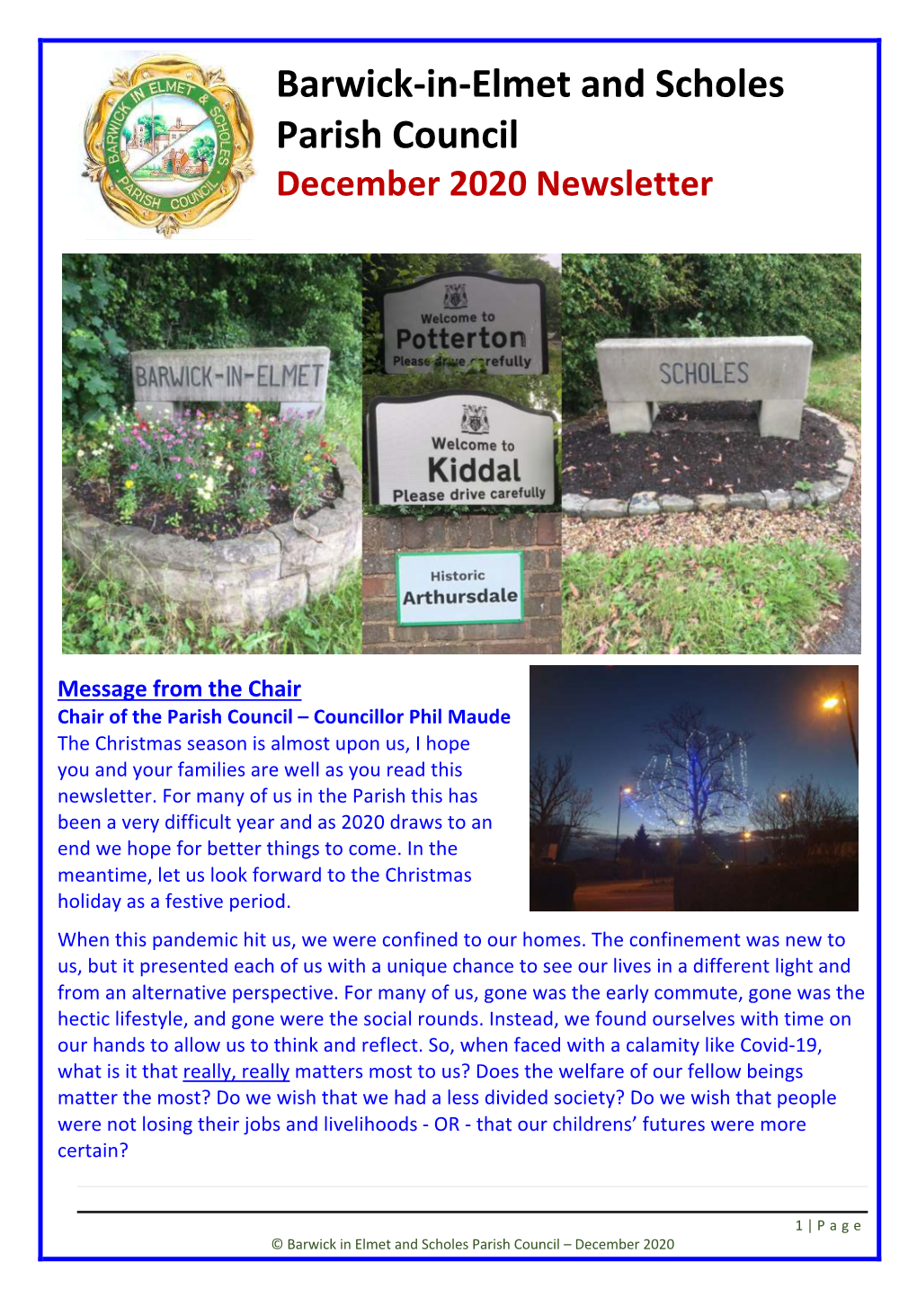 Barwick-In-Elmet and Scholes Parish Council December 2020 Newsletter