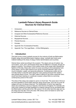 Lambeth Palace Library Research Guide Sources for Clerical Dress