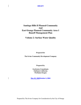 Santiago Hills II Planned Community and East Orange Planned Community Area 1 Runoff Management Plan