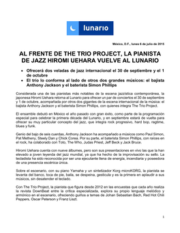 Al Frente De the Trio Project, La Pianista De Jazz Hiromi Uehara Vuelve Al Lunario