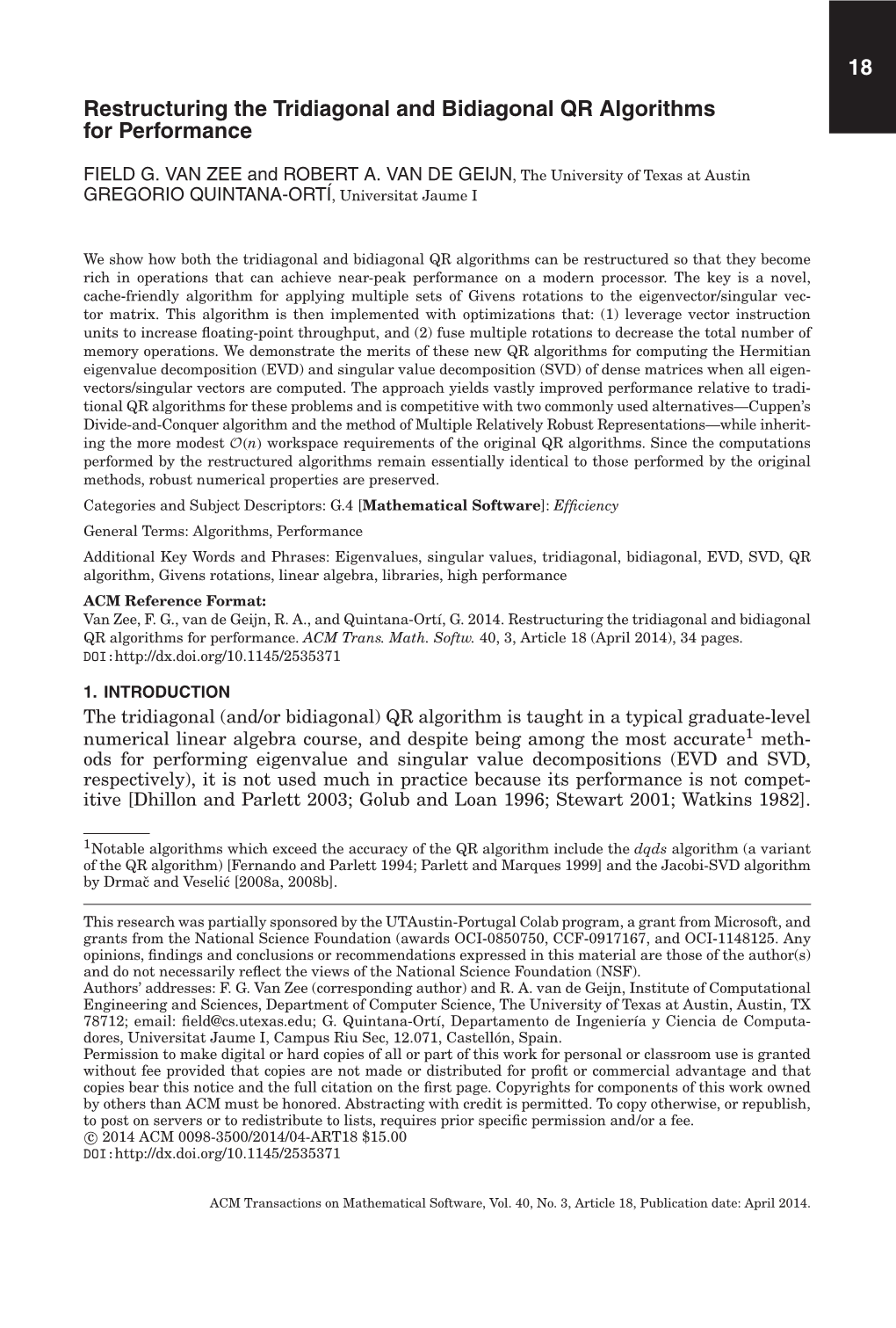 18 Restructuring the Tridiagonal and Bidiagonal QR Algorithms for Performance