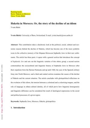 Haketia in Morocco. Or, the Story of the Decline of an Idiom