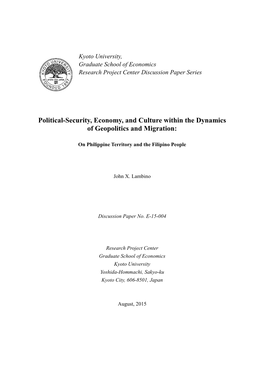 Political-Security, Economy, and Culture Within the Dynamics of Geopolitics and Migration