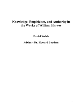 Knowledge, Empiricism, and Authority in the Works of William Harvey