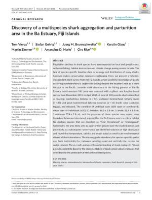 Discovery of a Multispecies Shark Aggregation and Parturition Area in the Ba Estuary, Fiji Islands