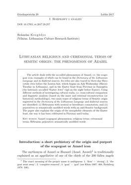 Lithuanian Religious and Ceremonial Terms of Semitic Origin: the Phenomenon of Azazel