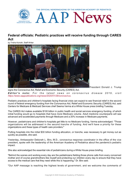 Pediatric Practices Will Receive Funding Through CARES Act by Trisha Korioth, Staff Writer