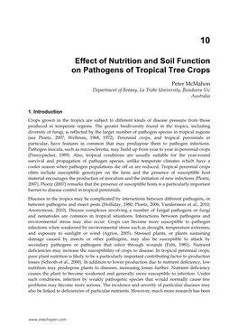Effect of Nutrition and Soil Function on Pathogens of Tropical Tree Crops