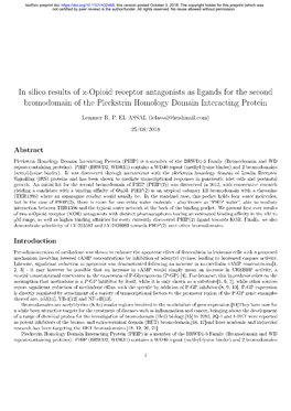 In Silico Results of Κ-Opioid Receptor Antagonists As Ligands for The