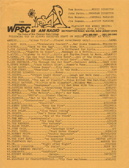 WPSC 59 AM Radio Playlist, January 20, 1980