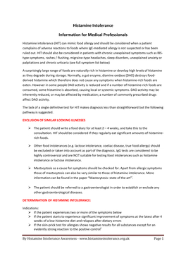 Histamine Intolerance Information for Medical Professionals