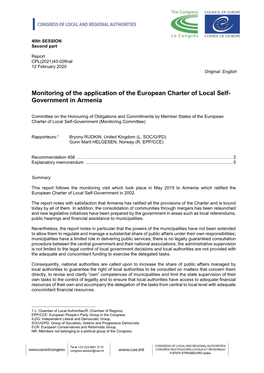 Monitoring of the Application of the European Charter of Local Self- Government in Armenia