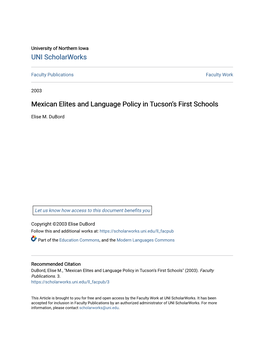 Mexican Elites and Language Policy in Tucson's First Schools