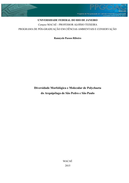 Diversidade Morfológica E Molecular De Polychaeta Do Arquipélago De São Pedro E São Paulo