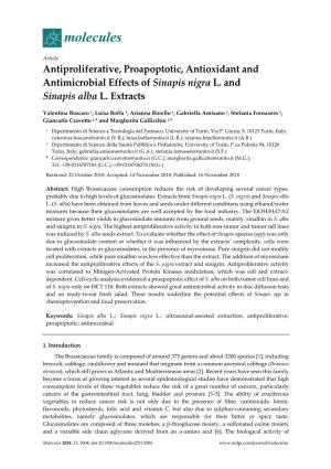Antiproliferative, Proapoptotic, Antioxidant and Antimicrobial Effects of Sinapis Nigra L