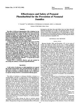 Effectiveness and Safety of Prenatal Phenobarbital for the Prevention of Neonatal Jaundice