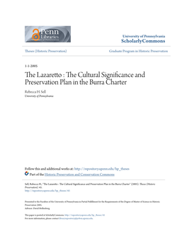 The Lazaretto : the Cultural Significance and Preservation Plan in the Burra Charter
