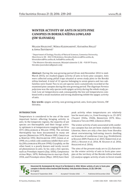 Winter Activity of Ants in Scots Pine Canopies in Borská Nížina Lowland (Sw Slovakia)