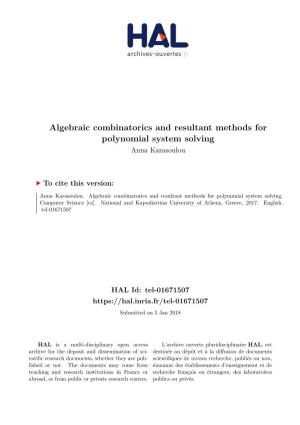 Algebraic Combinatorics and Resultant Methods for Polynomial System Solving Anna Karasoulou
