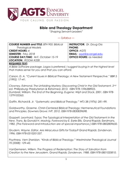 Bible and Theology Department “Shaping Servant-Leaders”