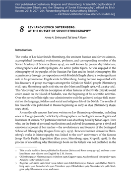 LEV IAKOVLEVICH SHTERNBERG: at the OUTSET of SOVIET ETHNOGRAPHY1 Anna A. Sirina and Tat'iana P. Roon Introduction the Works Of