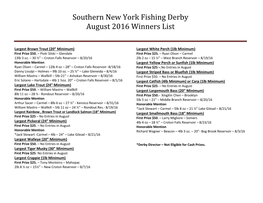 Southern New York Fishing Derby August 2016 Winners List