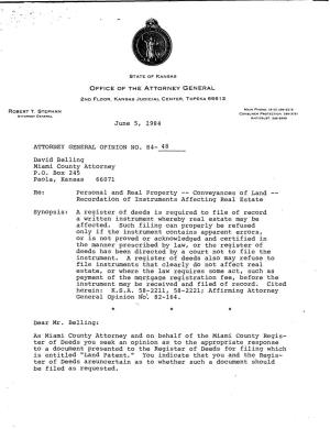 1984-048 | 6/5/1984 | Kansas Attorney General Opinion | Robert T