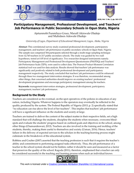 Participatory Management, Professional Development, And
