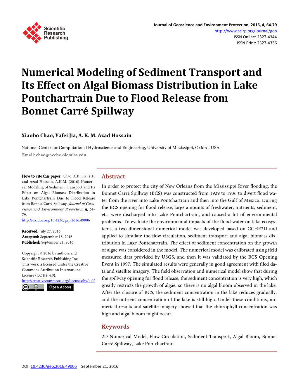 Numerical Modeling Of Sediment Transport And Its Effect On Algal