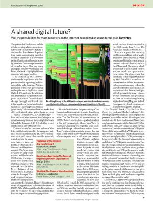 A Shared Digital Future? Will the Possibilities for Mass Creativity on the Internet Be Realized Or Squandered, Asks Tony Hey